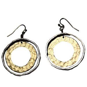 Vintage Hammered Circle Drop Earrings Gold Silver Tone Retro Fashion Jewelry